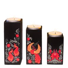 фото 1 - Подсвечники из натурального дерева, набoр 3 шт. "Птахи" (чорний колір) Wood Posters