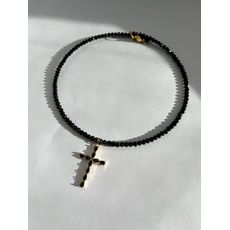 зображення 1 - Чокер на жорсткій основі з чорного ювелірного скла з хрестиком в золотому кольорі Fayna jewelry