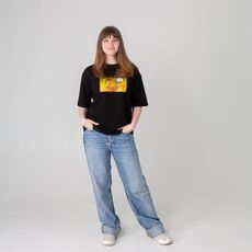 фото 1 - Футболка оверсайз с принтом кота This is Fine (чорна) Kitek Wear