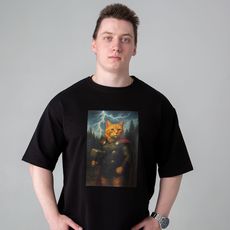 фото 1 - Футболка оверсайз с принтом кота TOR (чорна) Kitek Wear