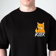 зображення 1 - Футболка оверсайз с принтом кота Doberman (чорна) Kitek Wear