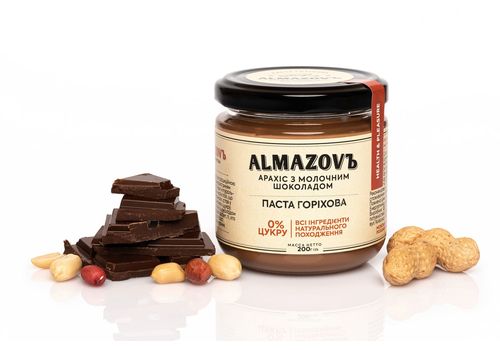фото 1 - Паста ореховая ALMAZOVЪ  "Арахис с молочным шоколадом" 0% сахара