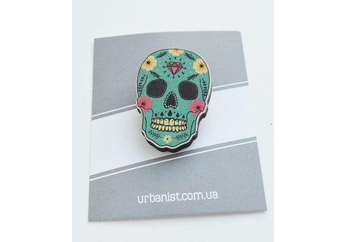 зображення 1 - Значок Urbanist "Muerte Skull " дерев'яний зелений