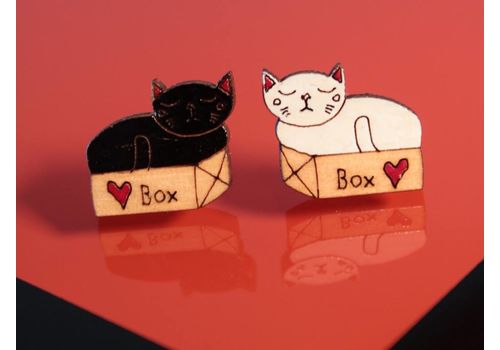 зображення 1 - Сережки "Кіт в коробці" з дерева