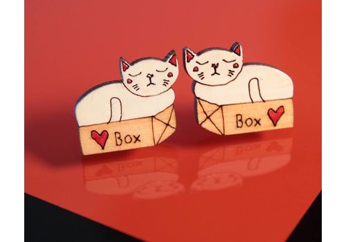 зображення 3 - Сережки "Кіт в коробці" з дерева