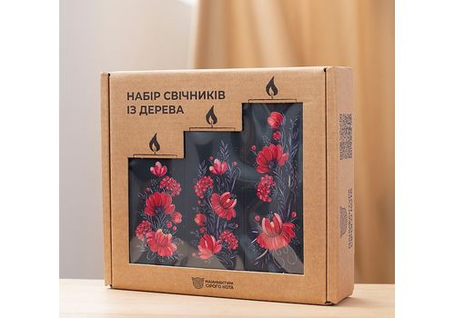 фото 3 - Подсвечники из натурального дерева, набор 3 шт. "Квіти" (чорний колір) Wood Posters