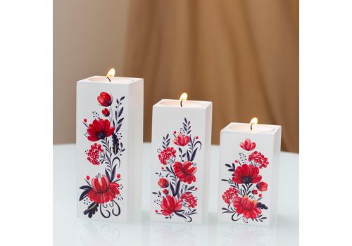 фото 3 - Подсвечники из натурального дерева, набор 3 шт."Квіти" (білий колір) Wood Posters