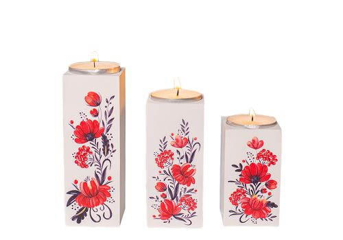 фото 1 - Подсвечники из натурального дерева, набор 3 шт."Квіти" (білий колір) Wood Posters