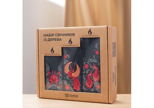 фото 2 - Подсвечники из натурального дерева, набoр 3 шт. "Птахи" (чорний колір) Wood Posters