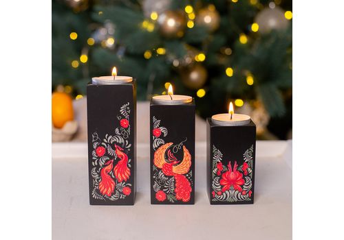 фото 3 - Подсвечники из натурального дерева, набoр 3 шт. "Птахи" (чорний колір) Wood Posters