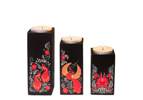 фото 1 - Подсвечники из натурального дерева, набoр 3 шт. "Птахи" (чорний колір) Wood Posters