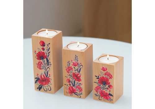 фото 3 - Пподсвечники из натурального дерева, набoр 3 шт. "Квіти" (натуральний колір) Wood Posters