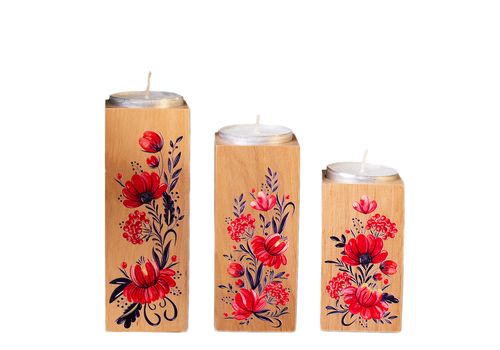 фото 1 - Пподсвечники из натурального дерева, набoр 3 шт. "Квіти" (натуральний колір) Wood Posters