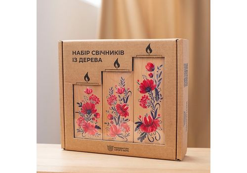 фото 4 - Пподсвечники из натурального дерева, набoр 3 шт. "Квіти" (натуральний колір) Wood Posters