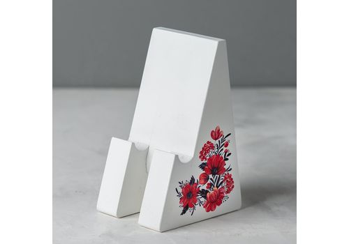 зображення 1 - Підставка для телефону "Маковиця" з квітами в українському стилі (дерев'яна, біла) Wood Posters