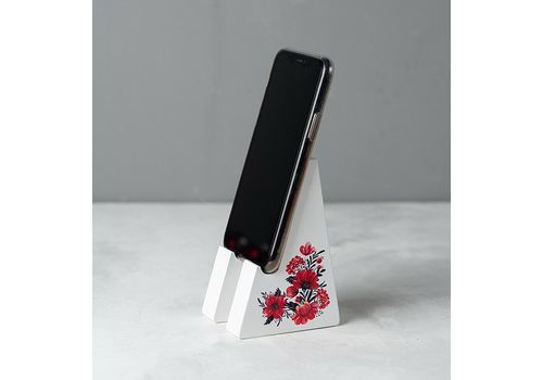 зображення 2 - Підставка для телефону "Маковиця" з квітами в українському стилі (дерев'яна, біла) Wood Posters