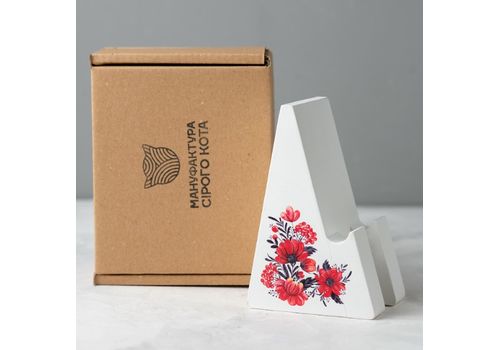 зображення 3 - Підставка для телефону "Маковиця" з квітами в українському стилі (дерев'яна, біла) Wood Posters