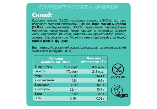 зображення 9 - Батончик у шоколадній глазурі "Coconut cookie + almond" Fizi