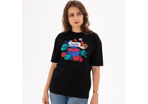 фото 3 - Футболка с  авторским принтом Борщ, унисекс, чорная, р. 2XL, "Малюнки"