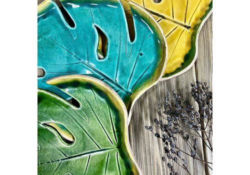 зображення 3 - Листок Монстера 20 см Жовтий з обідком Покутська кераміка