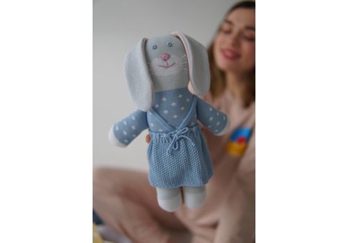 зображення 1 - М'яка еко- іграшка ручної роботи Зайчик Єва блакитний 32 см SVMR