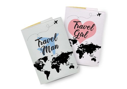 фото 1 - Набор обложек на паспорт ЭкоКожа - Travel Man and Girl 13,5 х 9,5 см