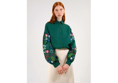 фото 11 - Зеленая рубашка с вышитыми полевыми цветами S Vyshyta