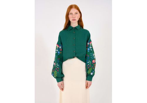 зображення 3 - Зелена сорочка з вишитими польовими квітами  L Vyshyta