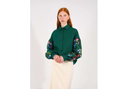 зображення 7 - Зелена сорочка з вишитими польовими квітами  L Vyshyta