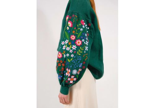 зображення 9 - Зелена сорочка з вишитими польовими квітами  L Vyshyta