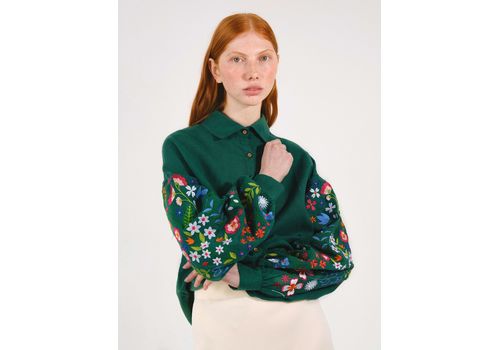 зображення 10 - Зелена сорочка з вишитими польовими квітами  L Vyshyta