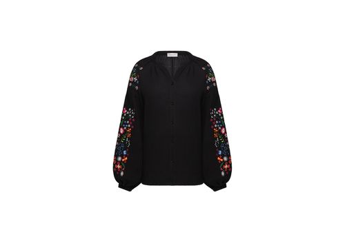 зображення 1 - Бавовняна сорочка з польовими квітами чорна Vyshyta