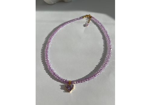 зображення 1 - Кольє з бузкового ювелірного скла в золотому кольорі з підвіскою серце Fayna jewelry