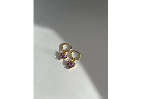 зображення 1 - Сережки з бузковими підвісками серце з ювелірного скла в золотому кольорі Fayna jewelry