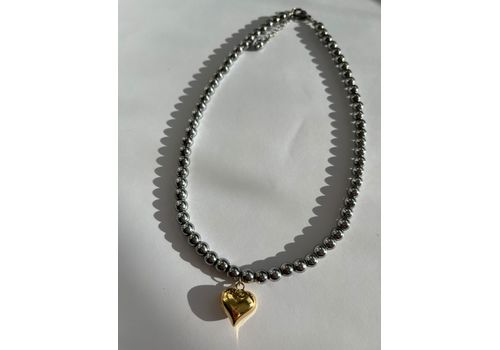 зображення 1 - Кольє біколор з натуральним гальванізованим гематитом з підвіскою серце Fayna jewelry