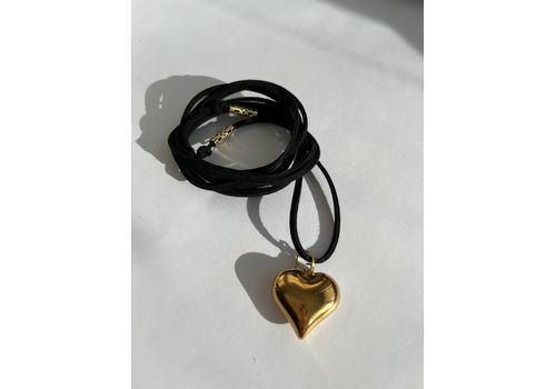 зображення 1 - Підвіска серце велике на на замшевому чорному шнурку в золотому кольорі Fayna jewelry