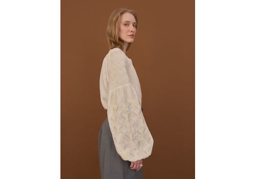 фото 2 - Лляная блуза Мотря (Полтавщина) антическая белая Vyshyta