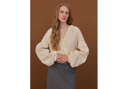 фото 1 - Лляная блуза Мотря (Полтавщина) антическая белая Vyshyta