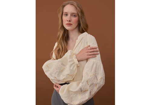 фото 4 - Лляная блуза Мотря (Полтавщина) антическая белая Vyshyta