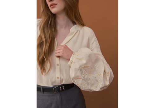 фото 5 - Лляная блуза Мотря (Полтавщина) антическая белая Vyshyta