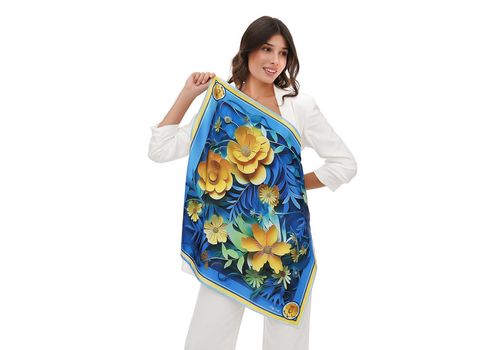 зображення 2 - Хустка "Жовто блакині квіти" My Scarf 90х90 см