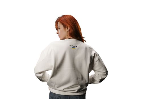 фото 3 - Свитшот Тризуб F16 с надписью Ukraine сзади, Молочный