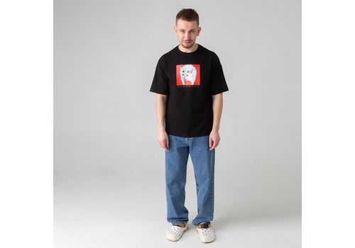 зображення 1 - Футболка оверсайз с принтом кота Asmodeus (чорна) Kitek Wear