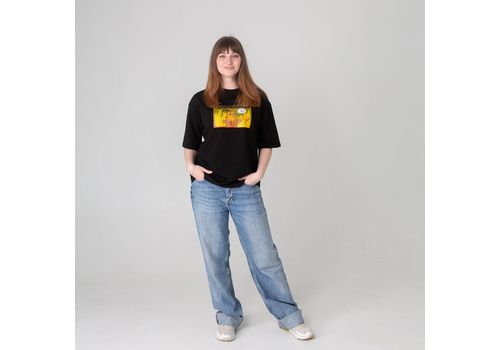 зображення 1 - Футболка оверсайз з принтом кота This is Fine (чорна) Kitek Wear