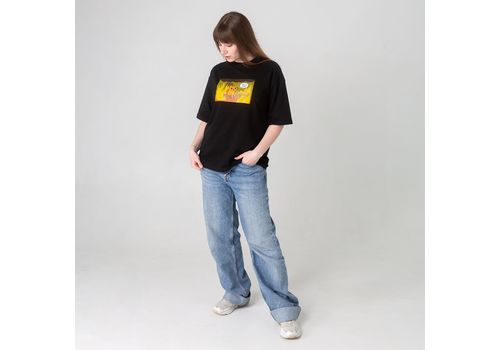 зображення 3 - Футболка оверсайз з принтом кота This is Fine (чорна) Kitek Wear