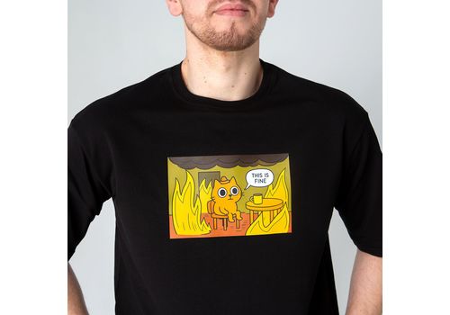 зображення 10 - Футболка оверсайз з принтом кота This is Fine (чорна) Kitek Wear