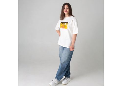 зображення 1 - Футболка оверсайз з принтом кота This is Fine (молочна) Kitek Wear