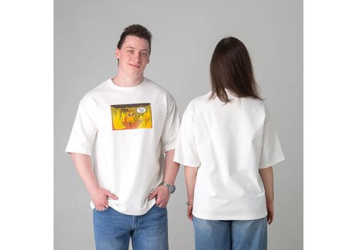 зображення 8 - Футболка оверсайз з принтом кота This is Fine (молочна) Kitek Wear