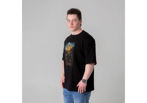 фото 4 - Футболка оверсайз с принтом кота TOR (чорна) Kitek Wear