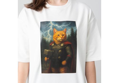 фото 2 - Футболка оверсайз с принтом кота TOR (молочна) Kitek Wear